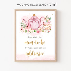 Envelope Station Sign Tea Party Baby Shower Blush Pink Gold Tea Party Floral Baby Shower Addressee Sign Baby is Brewing Girl Shower 0146
