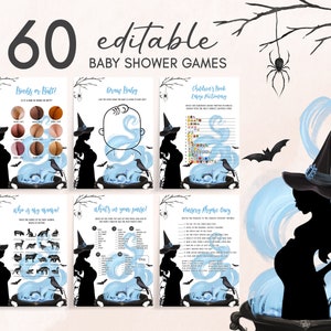 Editable A Baby is Brewing Halloween Baby Shower Games Bundle, Boy Halloween Baby Shower Game Pack, Witch Baby Shower Games Template 0449 image 1
