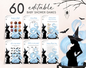 Editable A Baby is Brewing Halloween Baby Shower Games Bundle, Boy Halloween Baby Shower Game Pack, Witch Baby Shower Games Template 0449