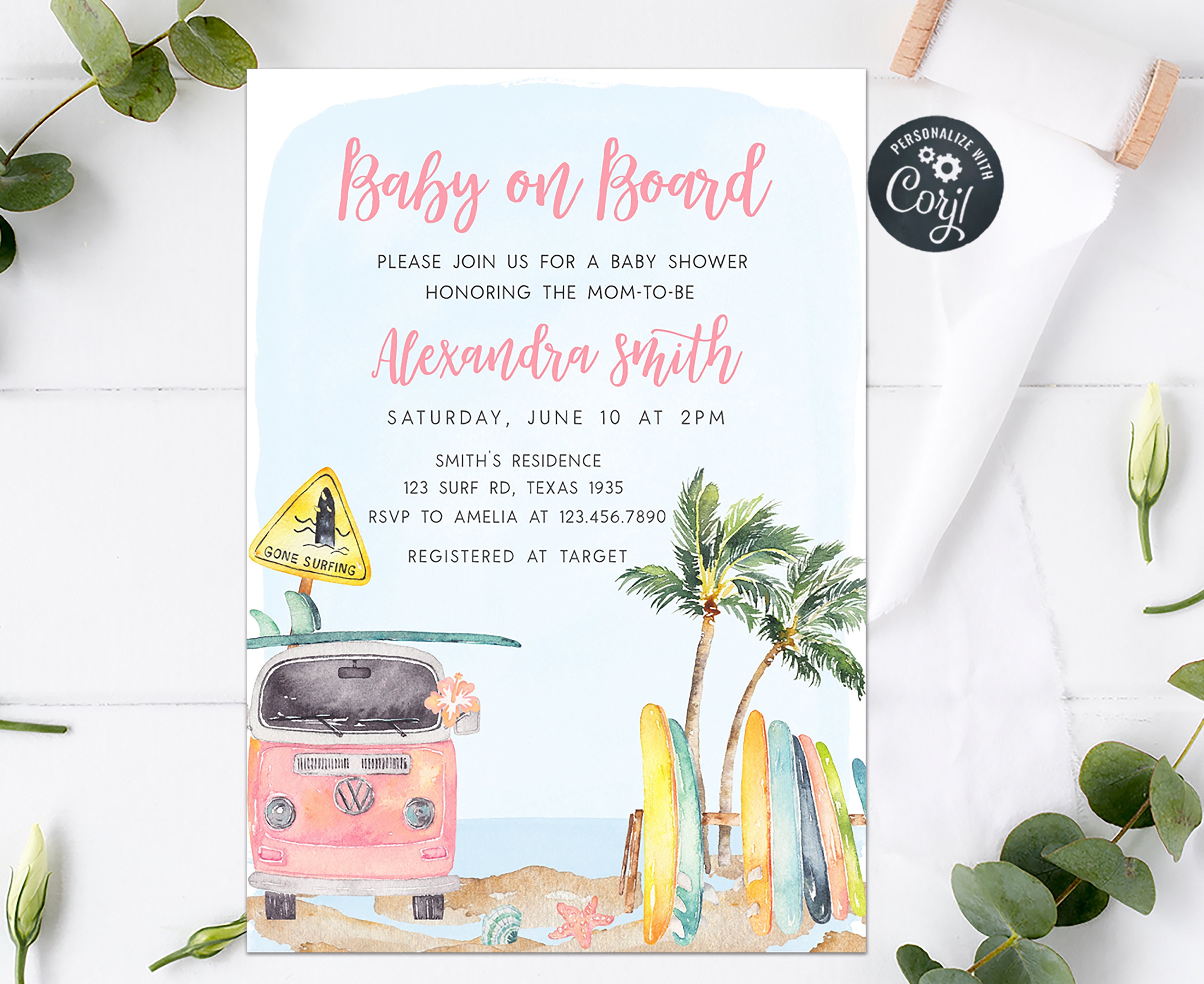Invitación editable para baby shower de bebé a bordo, Invitación para baby  shower de playa para niña, Invitación de surf para bebé, Plantilla  imprimible para baby shower de verano 0272 - Etsy México, image size:3000x2453