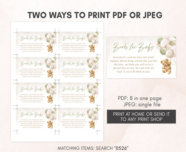Editable Gender Neutral Bear Baby Shower Invitation Bundle, We Can Bearly Wait Baby Shower Invite Set, Green Balloon Bear Baby Shower, 0526 image 6