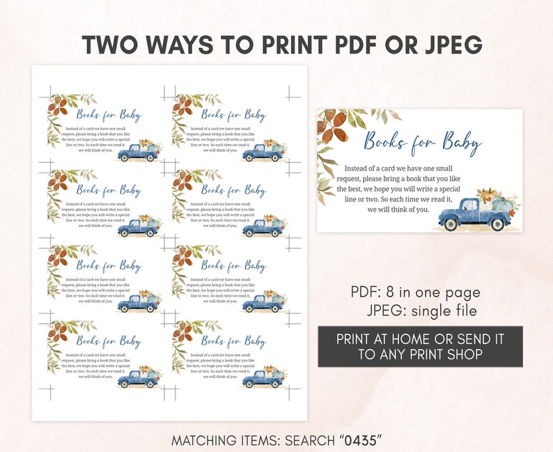Editable Blue Pumpkin Pickup Truck Baby Shower Invitation Bundle, Fall Baby Shower Invite Set, Boy Autumn Baby Shower Invitation Pack 0435 image 6