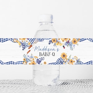 Editable Blue BBQ Baby Shower Bottle Label Baby-Q Shower Water Wrap Boy Backyard Barbeque Picnic Couples Shower Printable Template 0304