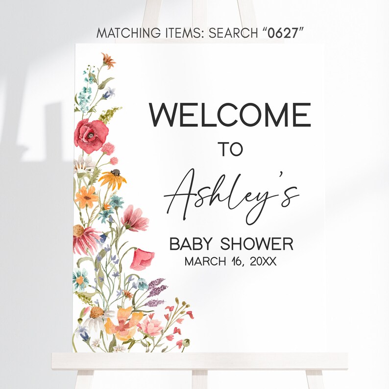 Editable Baby in Bloom Baby Shower Welcome Sign, Boho Wildflower Baby Shower Welcome Poster, Spring Floral Baby Shower Sign Template, 0627 image 3