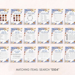 Peut inclure: Un ensemble de 12 cartes de jeu de baby shower imprimables avec un motif vichy bleu et blanc et des accents floraux. Les cartes pr&eacute;sentent divers jeux tels que "Seins ou Fesses", "Que Maman a-t-elle dit", "Nommez cette chanson de b&eacute;b&eacute;", "Trouvez l'invit&eacute;", "Jeu d'objets pour b&eacute;b&eacute;", "Cher B&eacute;b&eacute;", "Il a dit, elle a dit", "Recettes", "Mon eau a cass&eacute;", "Quel &acirc;ge avait-elle", "Devinez la friandise", "Qui suis-je", et "Bingo de baby shower".