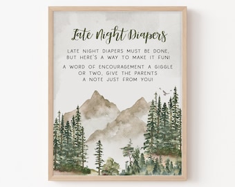 Late Night Diapers Sign Let the Adventure Begin Baby Shower Woodland Baby Shower Diaper Thoughts Sign Mountain Sign Gender Neutral 0193
