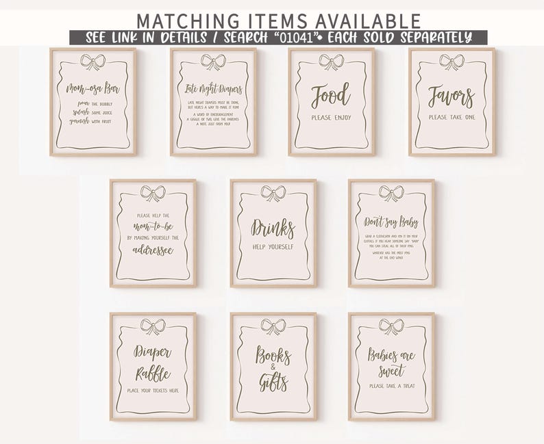a set of nine matching items available for each item