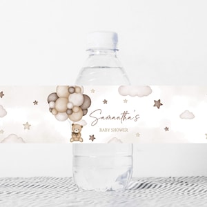 Étiquette modifiable de biberon pour baby shower, ballons oursons, Nous pouvons attendre beaucoup d'attente, Autocollants pour biberons bruns neutres en matière de genre, 0605