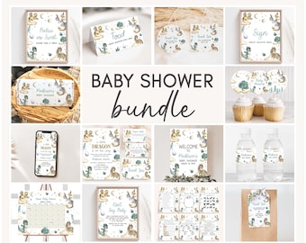 Editable Dragon Baby Shower Bundle, A Little Dragon is On the Way Baby Shower Pack, Gender Neutral Baby Dragon Mega Bundle Template, 01100