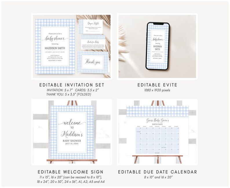 Gingham Invitation, Picnic Welcome Sign, Backyard Baby Shower Calendar