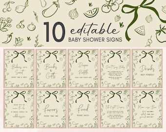 Bewerkbaar bord lokaal geteelde babyshower, bord biologische boerenmarkt babyshower, handgetekende bord met lokaal geteelde babyvoeding 01108