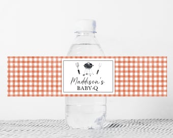 Editable BBQ Baby Shower Bottle Label, Backyard Baby Shower Water Label, Gender Neutral Coed Baby Shower Stickers Printable Template 0278