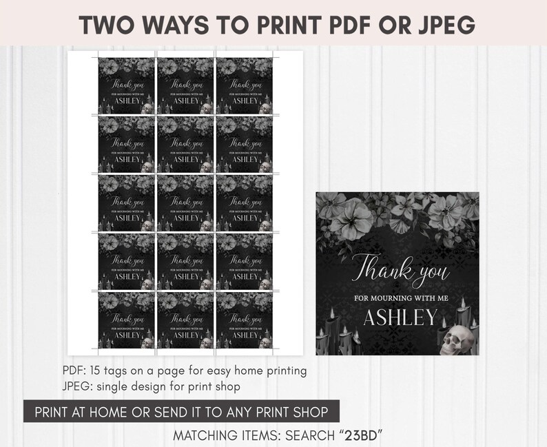 a black and white photo with flowers and a thank card