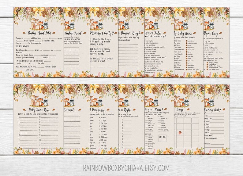 Woodland Baby Shower Game Package Woodland Animals Games Etsy