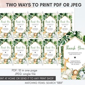 Editable Wild One Baby Shower Favor Tags, Greenery Safari Jungle Baby Shower Gifts Tags, Boy Jungle Safari Animals Favors Tag Template 0311 image 3