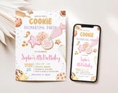 Editable Cookie Decorating Party Invitation, Cookie Baking Birthday Invite, Kids Birthday Party Invite, Pink Sugar Cookie Party Invite, 88BD