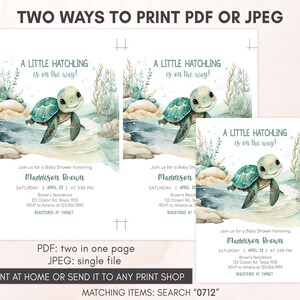 Editable Sea Turtle Baby Shower Invitation, Under The Sea Baby Shower Invite, A Little Hatchling Is On The Way Ocean Boy Baby Shower, 0712 image 3