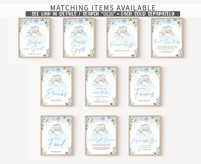 Editable Blue Elephant Baby Shower Bottle Label, Blue Floral Elephant Baby Shower Water Labels, Blue Flowers Boy Water Bottle Stickers, 0636 image 6