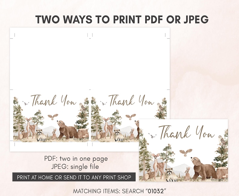 a set of two thank cards with a deer theme