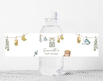 Bearbeitbares lokal angebautes Babypartyflaschenetikett, Bauernmarkt-Babypartyetikett, einheimisch angebautes Obstgemüse Boho-Duscheflaschenaufkleber 01081