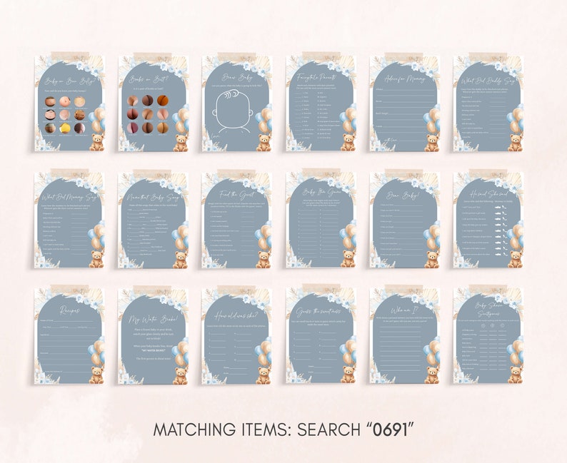 a set of eight matching items for each item