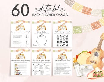 Editable Taco Bout A Baby Shower Games Bundle, Gender Neutral Taco Baby Shower Game Pack, Boho Mexican Fiesta Baby Shower Games, 01075
