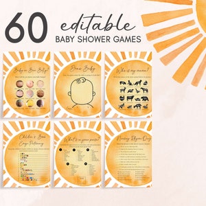 Editable Boho Sunshine Baby Shower Games Bundle, Girl Sun Baby Shower Game Pack, A Little Ray of Sunshine Baby Shower Games Template, 0754