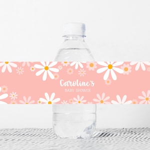 Etichetta modificabile Daisy Baby Shower Bottiglia Boho Baby Shower Acqua Avvolge Retro Daisy Groovy Party Boho Etichetta adesiva Modello stampabile 0230