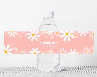 Editable Daisy Baby Shower Bottle Label Bohemian Baby Shower Water Wraps Retro Daisy Groovy Party Boho Sticker Label Printable Template 0230