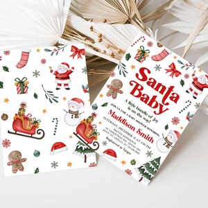 Editable Santa Baby Christmas Baby Shower Invitation, Gender Neutral Christmas Santa Baby Shower Invite, Winter Baby Shower Invitation, 0555 image 2