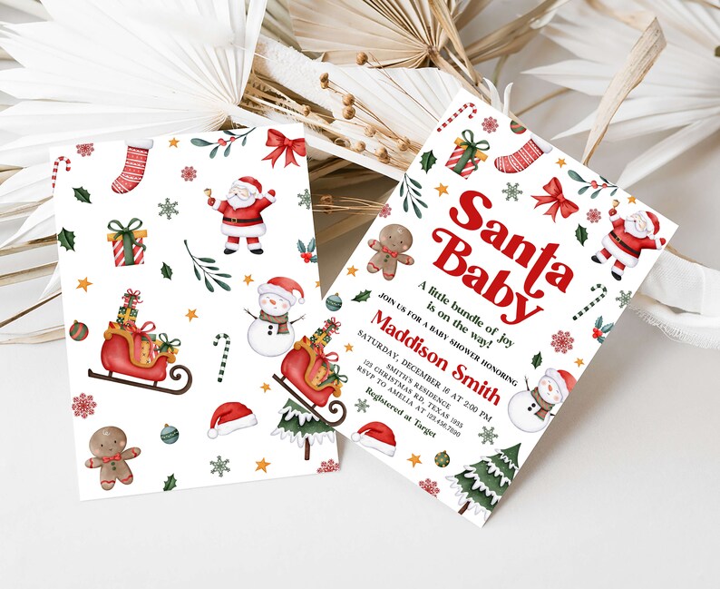Editable Santa Baby Christmas Baby Shower Invitation, Gender Neutral Christmas Santa Baby Shower Invite, Winter Baby Shower Invitation, 0555 image 2