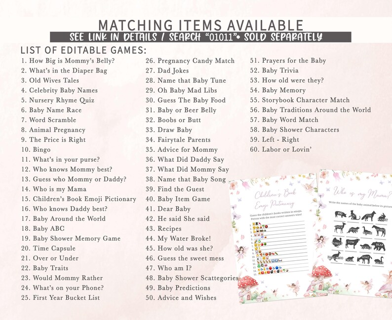 a baby shower game with a list of items