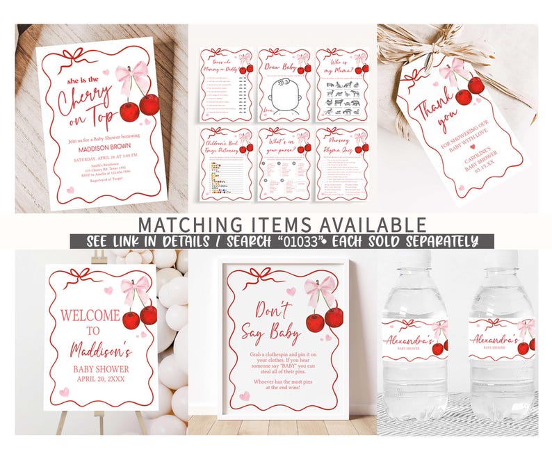 a set of wedding items including water bottles and cards