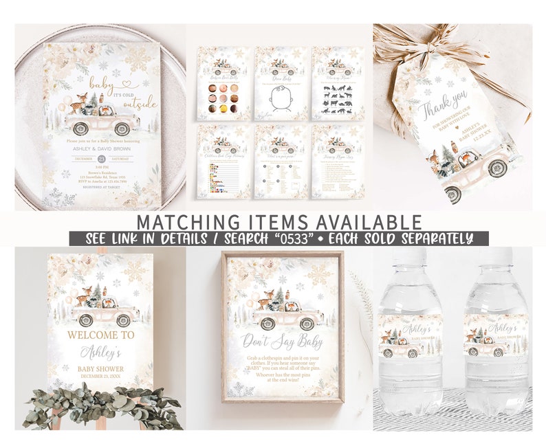 Editable Winter Woodland Baby Shower Welcome Sign, Woodland Winter Baby Shower Welcome Poster, Gender Neutral Baby it's Cold Outside, 0533 image 2