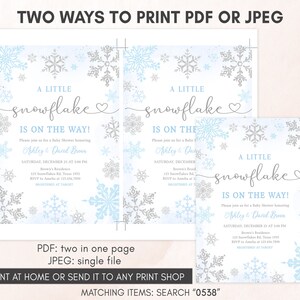 Bewerkbare blauwe een kleine sneeuwvlok baby shower uitnodiging, blauwe sneeuwvlok winter baby shower uitnodiging, jongen winter baby shower uitnodiging, 0538 afbeelding 3