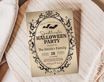 Editable Adult Halloween Invitation, Vintage Halloween Invitation, Spooktacular Halloween Invite, Costume Party Halloween Invitation, 7SE