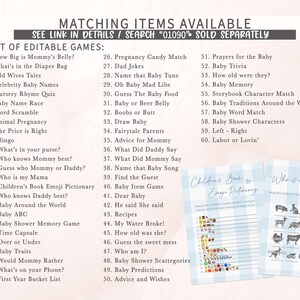 a list of matching items available for a baby shower