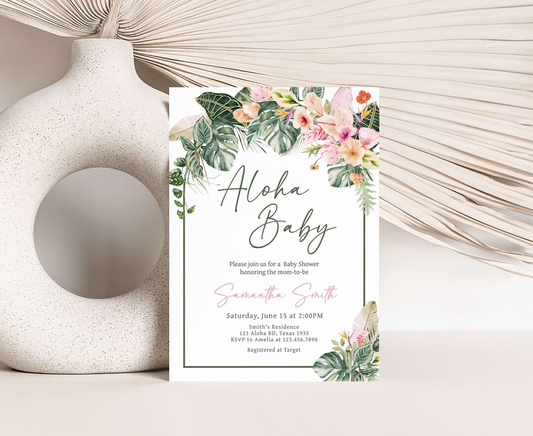 Editable Aloha Baby Shower Invitation, Floral Tropical Girl Baby Shower ...