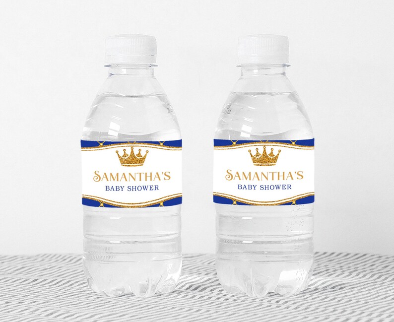 Editable Royal Prince Baby Shower Water Bottle Labels Crown Etsy