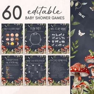 Editable Mushroom Baby Shower Games Bundle, Forest Little Mushroom Baby Shower Game Pack, Cottage Core Mushroom Baby Shower Template, 0844