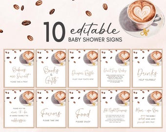 Editable Coffee Bean Baby Shower Table Sign, A Baby is Brewing Coffee Baby Shower Bundle Sign, Minimalist Gender Neutral Shower Sign, 01085