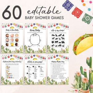 Editable Fiesta Baby Shower Games Bundle, Taco Bout A Baby Gender Neutral Baby Shower Game Pack, Mexican Cactus Baby Shower Games, 0739