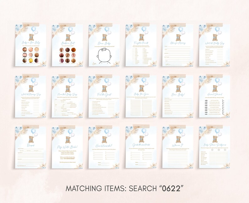 a set of matching items for a baby shower