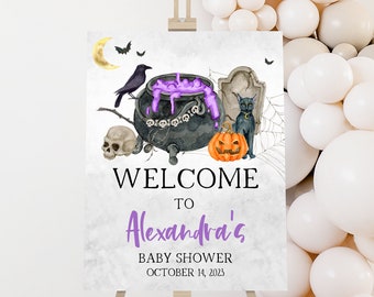 Editable A Baby is Brewing Halloween Baby Shower Welcome Sign, Gender Neutral Halloween Baby Shower Welcome Poster, Witch Welcome Sign 0441