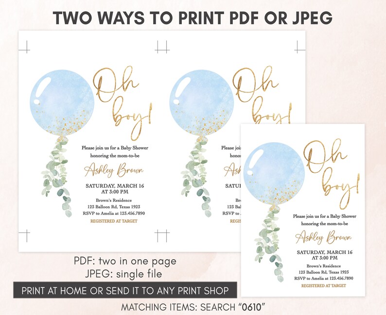 two blue balloons with gold foil lettering on them