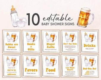 Editable Beer Diaper Party Baby Shower Table Sign, Beers and Bottles Brewing Baby Shower Bundle Sign, Couples Beer Baby Shower Sign, 01084