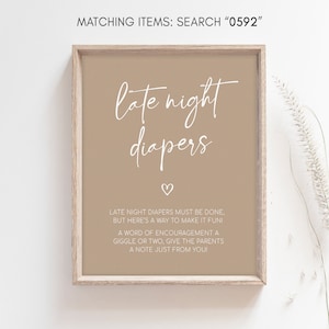 Pañales nocturnos firman minimalista Oh Baby Baby Shower, Género neutro minimalista baby shower pañal pensamientos signo, baby shower moderno, 0592