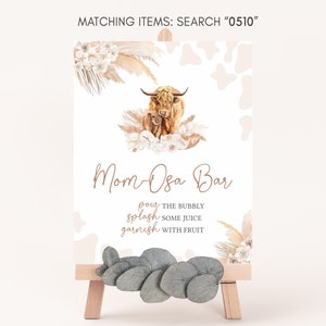 Mamá Osa Bar Signo Boho Highland Vaca Baby Shower, Género Neutral Santa Vaca Bebé Ducha Momosa Signo, Highland Vaca Boho Mimosa Signo Decoración, 0510