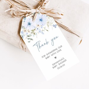 Bewerkbare baby in bloei babyshower bedankkaartje, stoffige blauwe wilde bloemen babyshower cadeaukaartje, lentebloemen babyshower bedankkaartjes, 0684 afbeelding 3