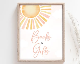 Sunshine Baby Shower Books and Gifts Sign, A Little Ray Of Sunshine Baby Shower Gifts Sign, You Are My Sunshine Boho Baby Shower Signs, 0753